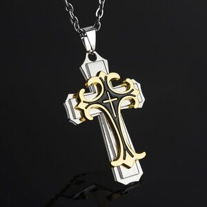 Gold and Silver Cross Pendant Necklace for men’s